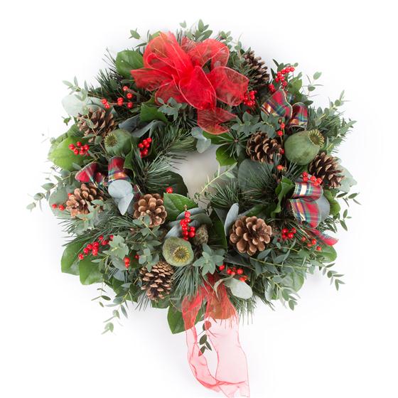 Glittered red merry christmas tabletop sign Christmas Door Wreath Kirkham Florist Plaistow